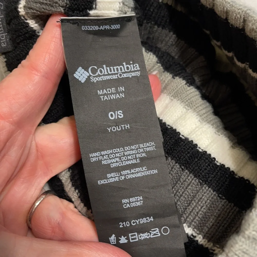 COLUMBIA beanie black grey white cap hat  youth
